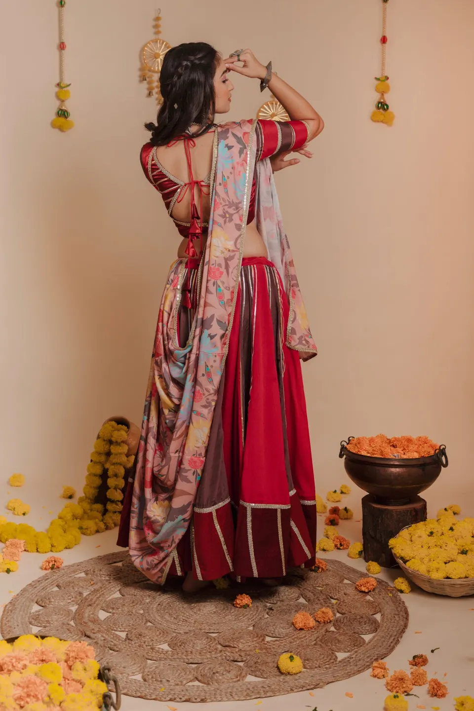 Anar Rang — Gota Patti garba wear in Premium silk, hand-embroidered by Nirali Amin, Vadodara