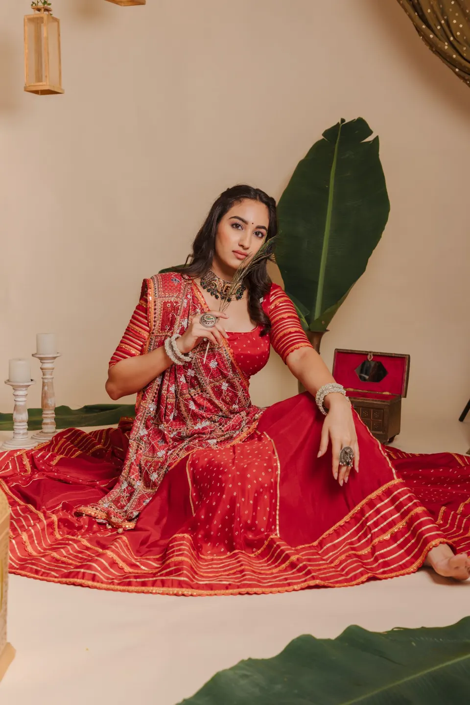 Laal Chunari — Bandhani garba wear in Premium silk, hand-tied and dyed by Nirali Amin, Vadodara